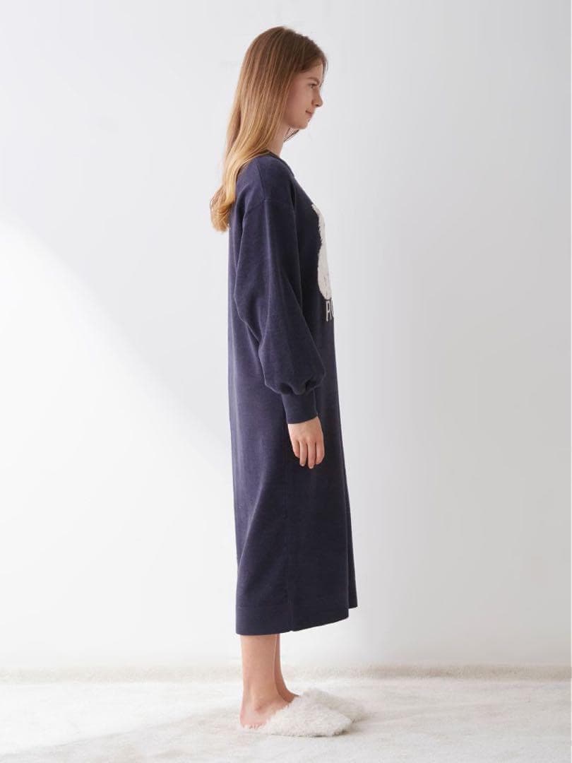 新品未使用 ジェラートピケ ツインキャットジャガードワンピース ネイビー