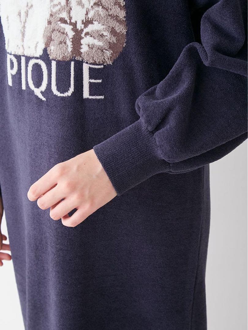 新品未使用 ジェラートピケ ツインキャットジャガードワンピース ネイビー