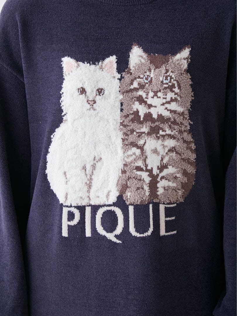 新品未使用 ジェラートピケ ツインキャットジャガードワンピース ネイビー