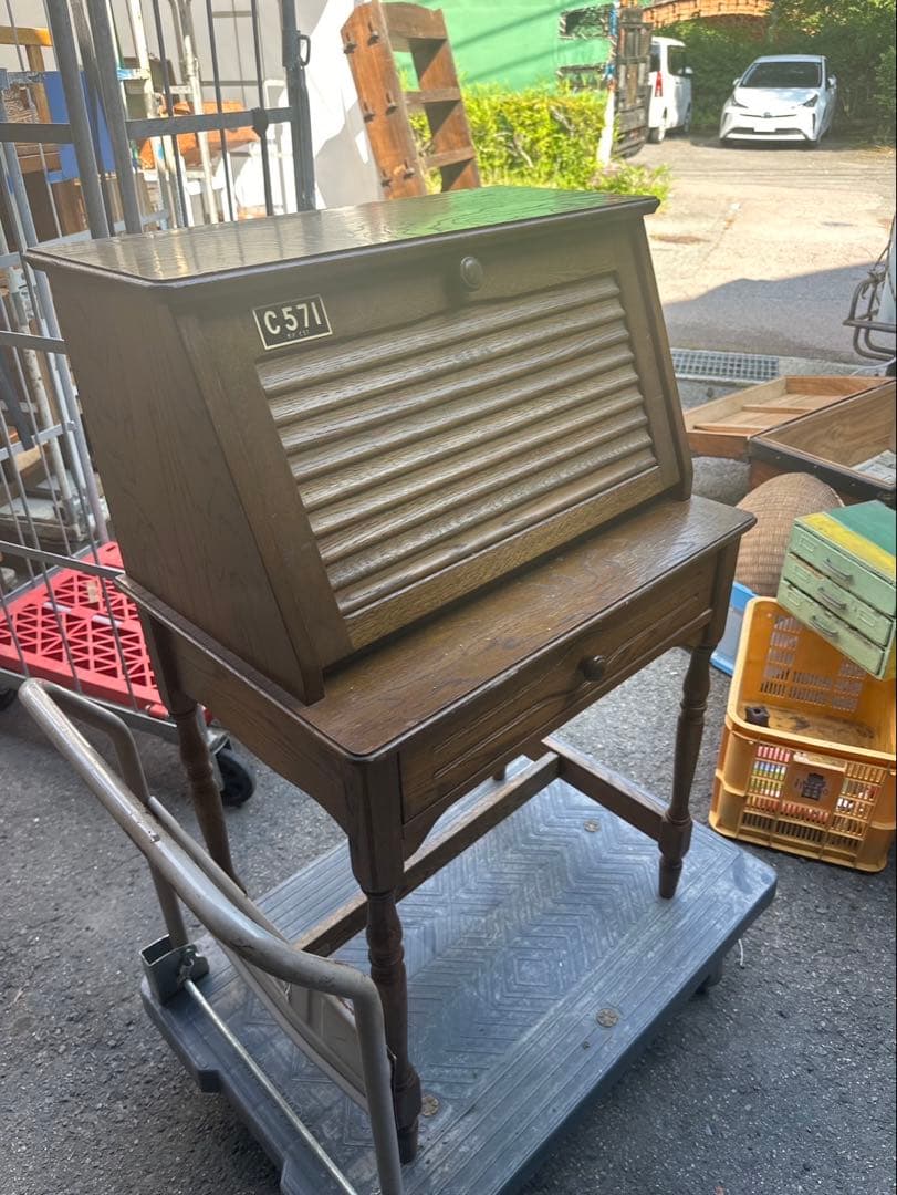 昭和レトロ　ビューロー　デスク　引き出し付　鉄道プレート　C571