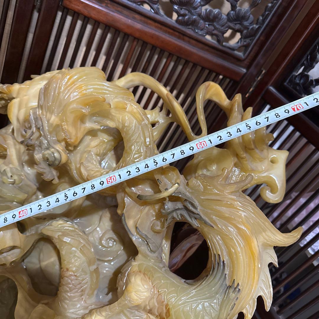 [引き取り限定] 特大　風水　重い　とても立派な龍彫刻　石彫刻　五龍図　木台付き