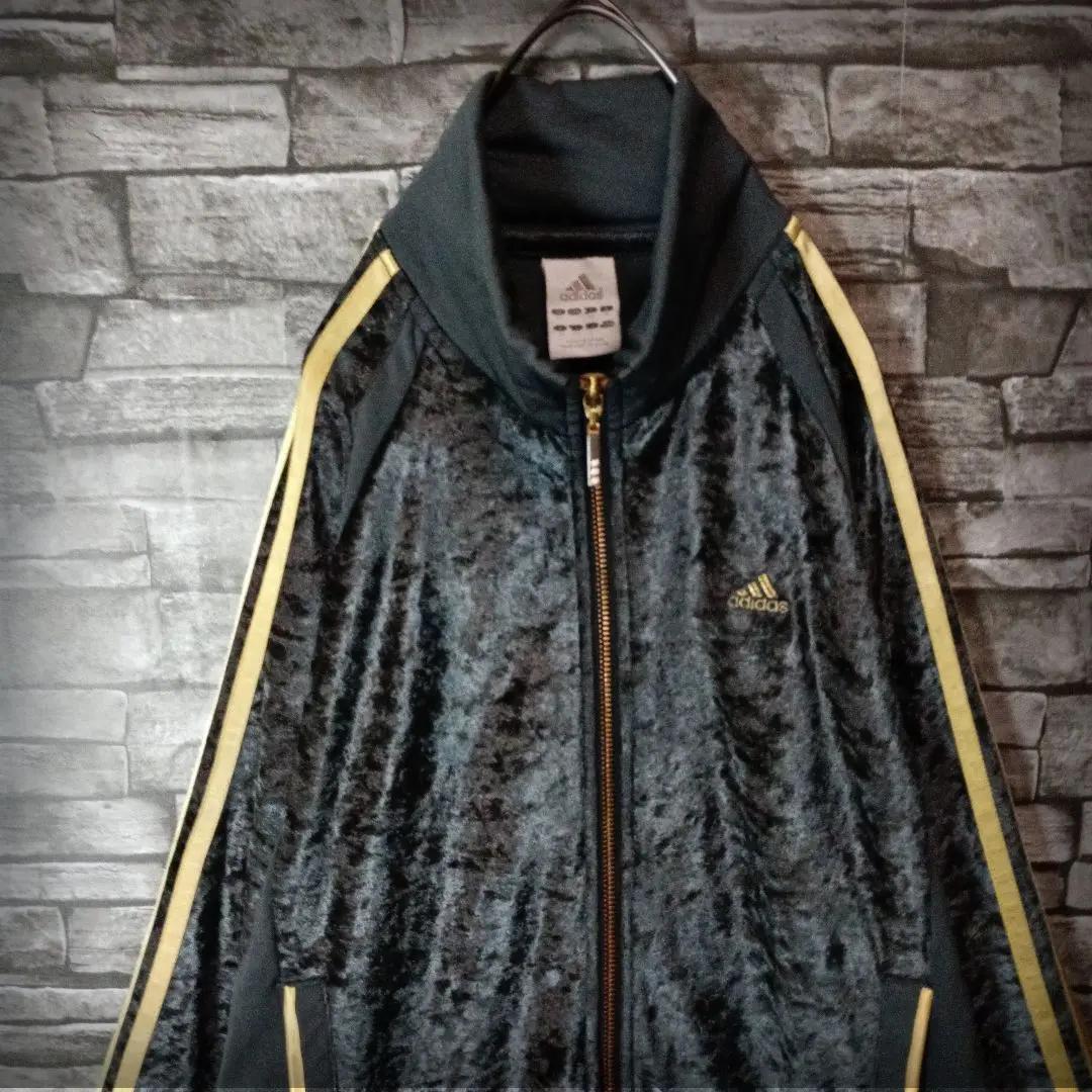 00ｓ☆アディダスベロアジャージ 刺繍ロゴ ハイネック ゴージャス 万国旗タグ