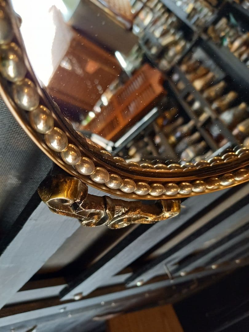 ヴィンテージ　オーバル形　真鍮製　エンジェル　トップ　パール　ビーズ　　ミラー