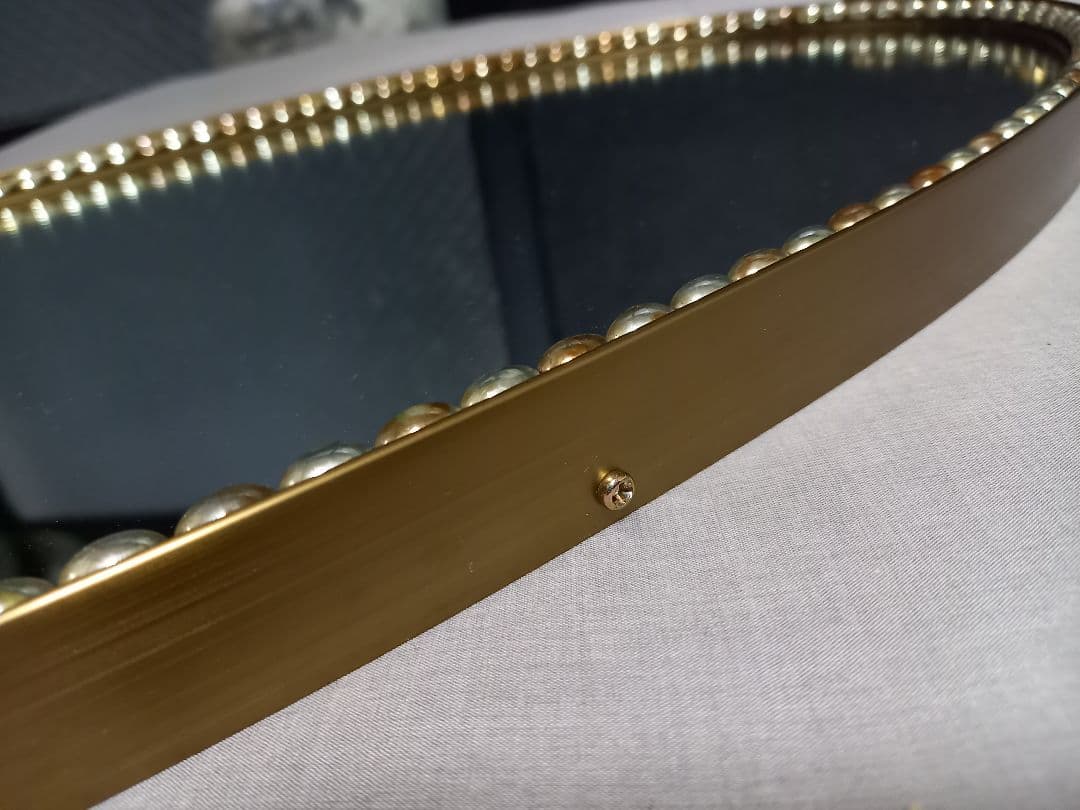 ヴィンテージ　オーバル形　真鍮製　エンジェル　トップ　パール　ビーズ　　ミラー