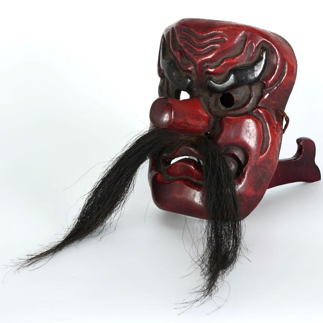 木彫神楽面 小天狗 赤天狗 古面 縁起物 魔除け 能面 狂言面 古美術 骨董品