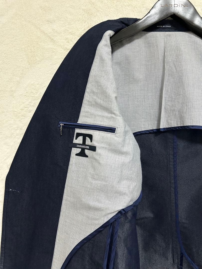 【極美品】TAGLIATORE メンズ トレンチコート 50 LL 薄ネイビー