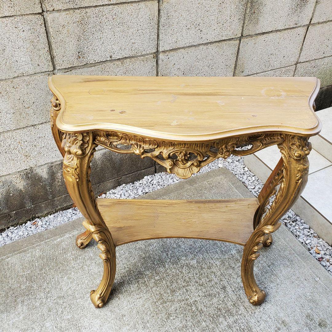 コンソールテーブル 木製 金箔 猫足