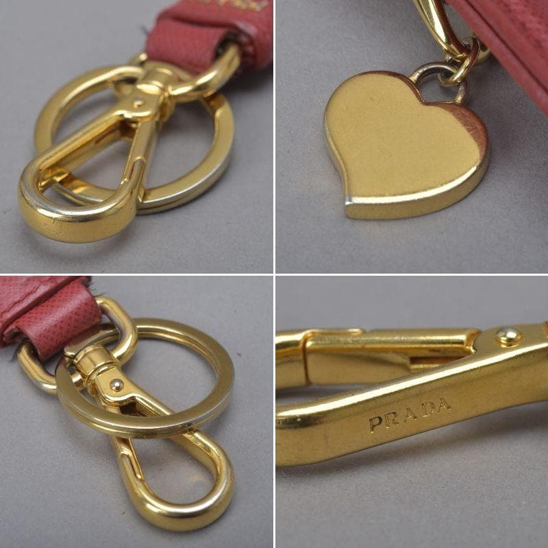 美品 プラダ PRADA サフィアーノレザー レッド ハート 箱付 キーホルダー