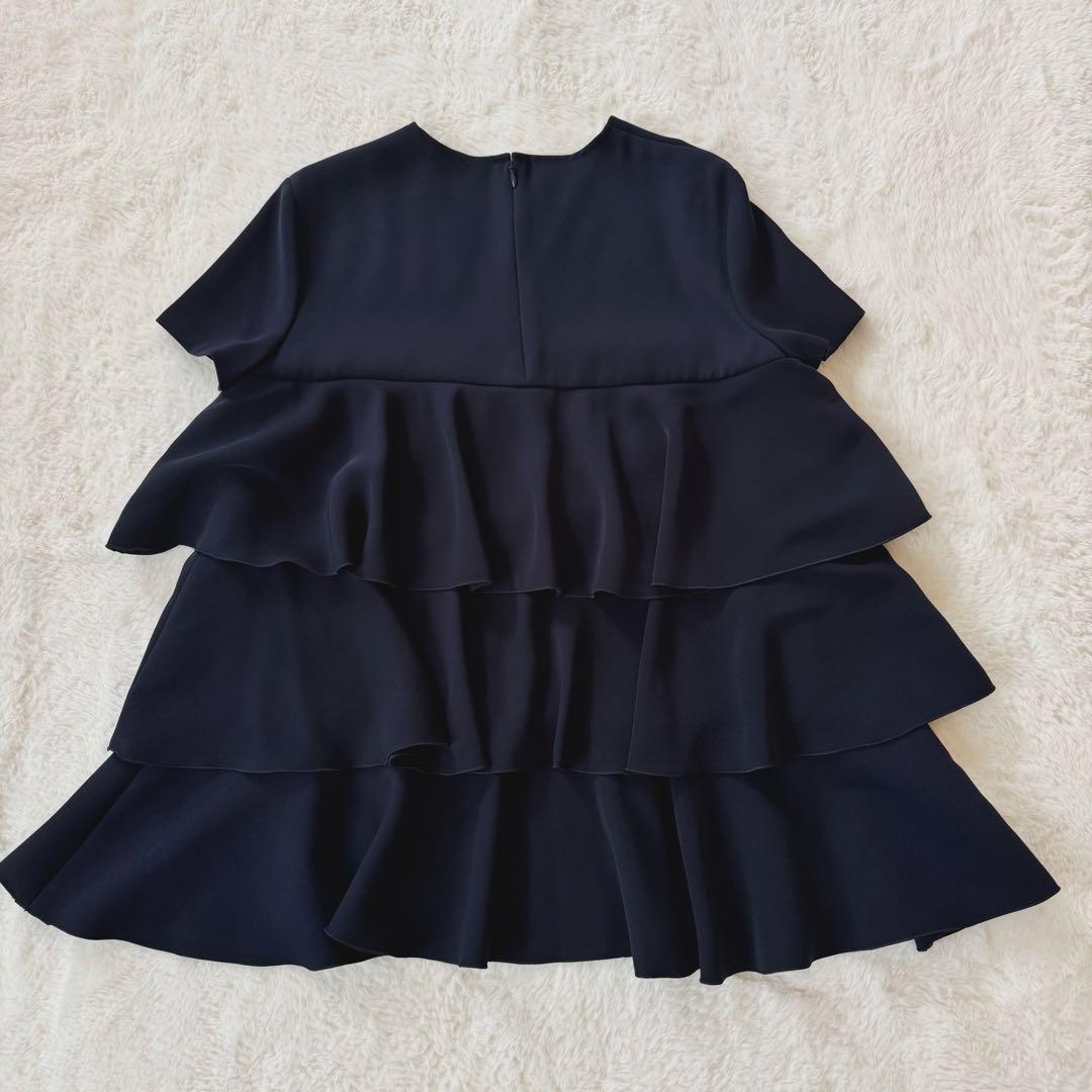 YOKO CHAN ティアードラッフルブラウス バックジップ　ネイビー　40