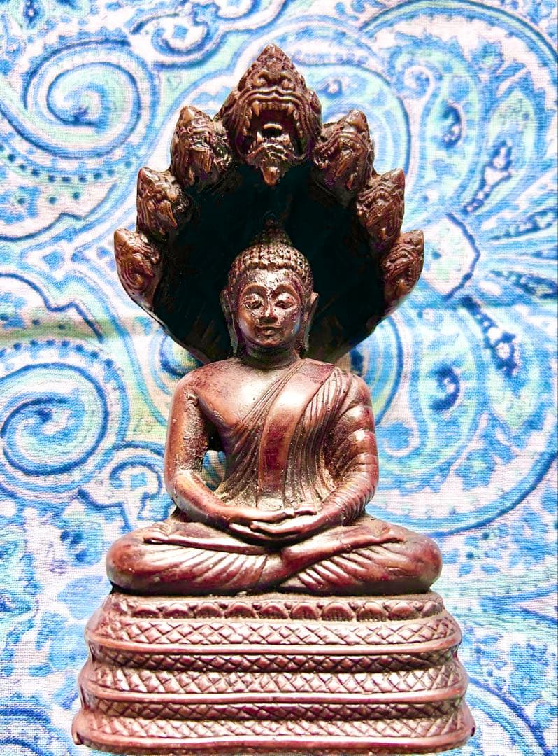 ミラクル起す魂入り仏！タイ国製　チーク木製　克明細工　縦14cmガーナ神と釈尊像