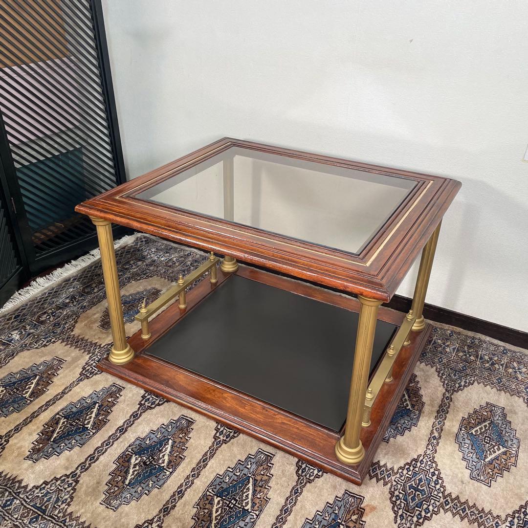 ヴィンテージ センターテーブル リアルレザー張り 額 コーヒーテーブル