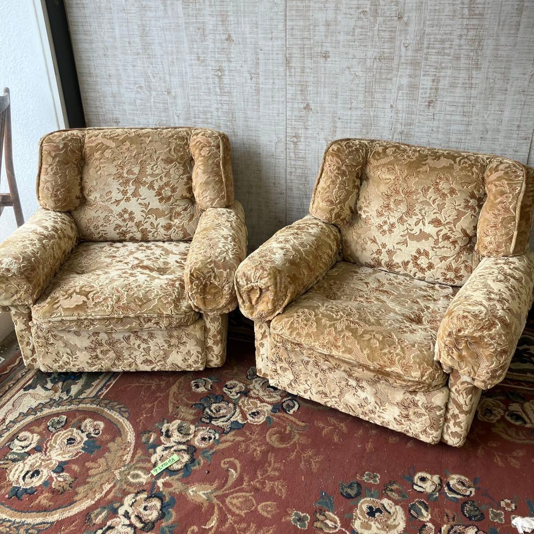 ① 昭和レトロ マルニ木工 花柄ベロアソファー 一人掛けソファー アームチェア