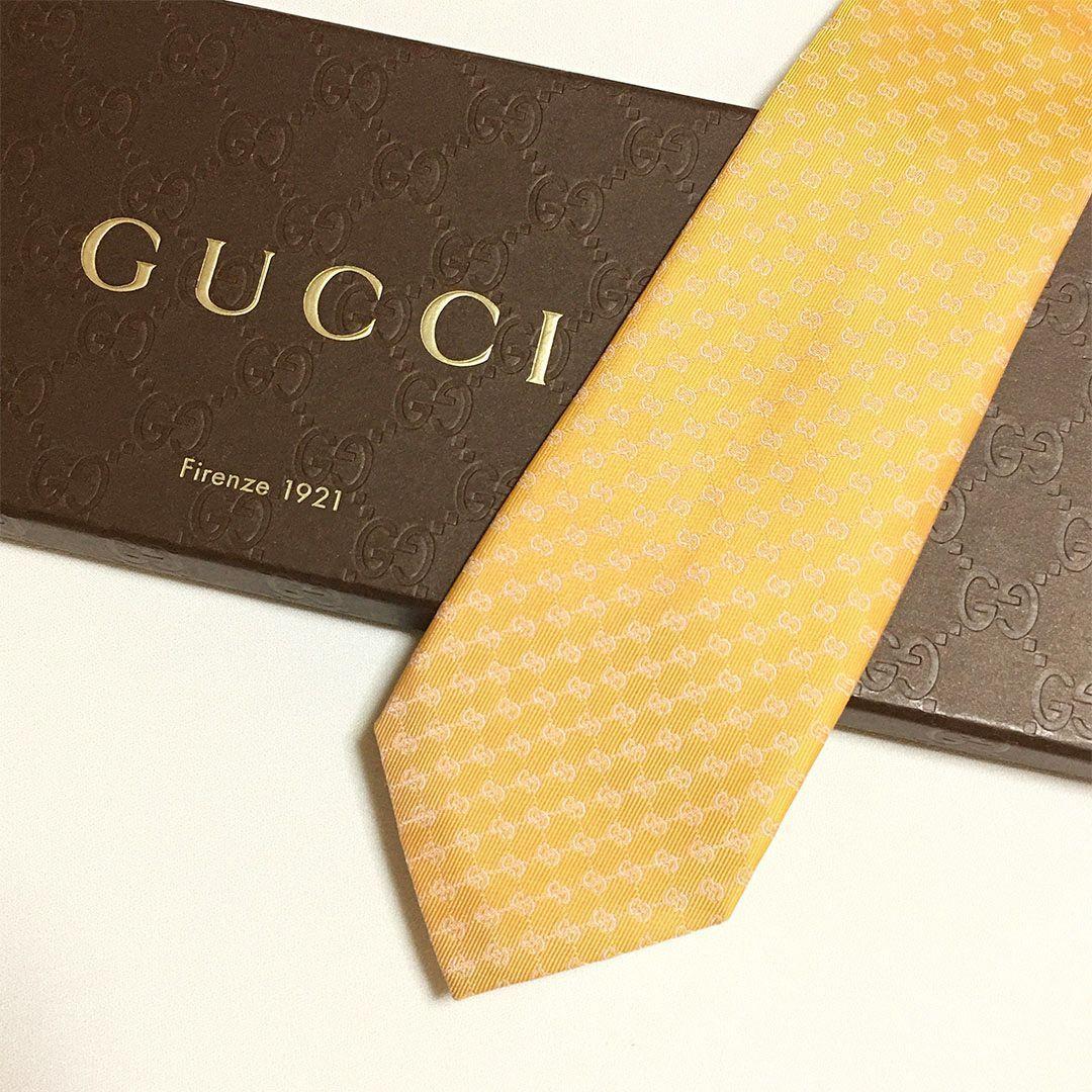 未使用級 グッチ GUCCI ネクタイ オレンジ系 GG柄 総柄 ダブルG