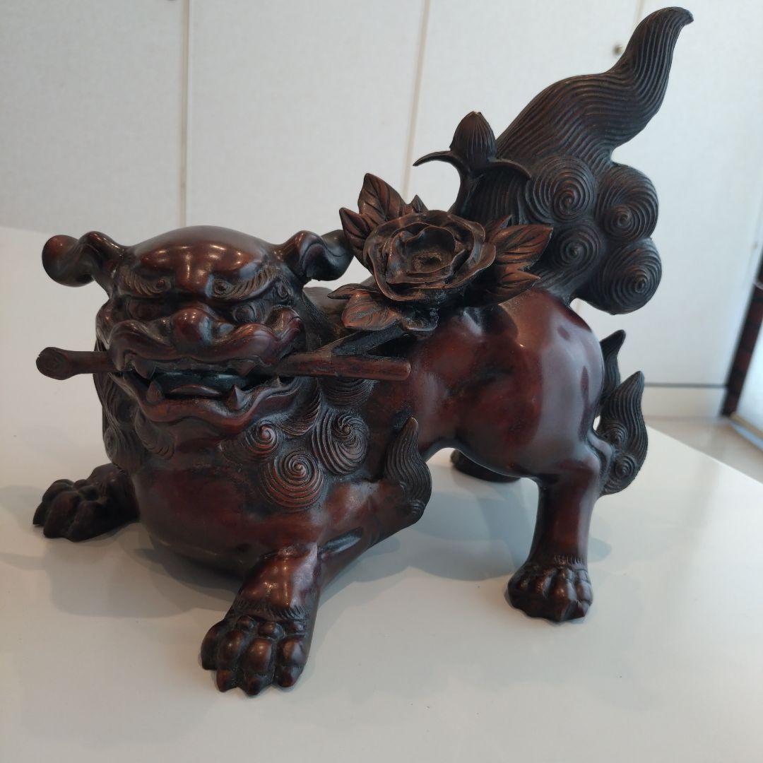 唐銅 金工家 照雲 唐獅子牡丹 銅置物 銅製