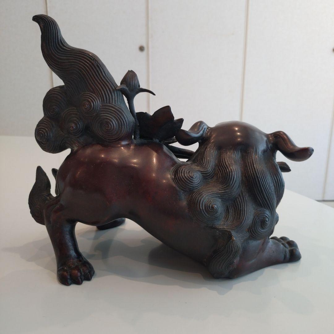 唐銅 金工家 照雲 唐獅子牡丹 銅置物 銅製