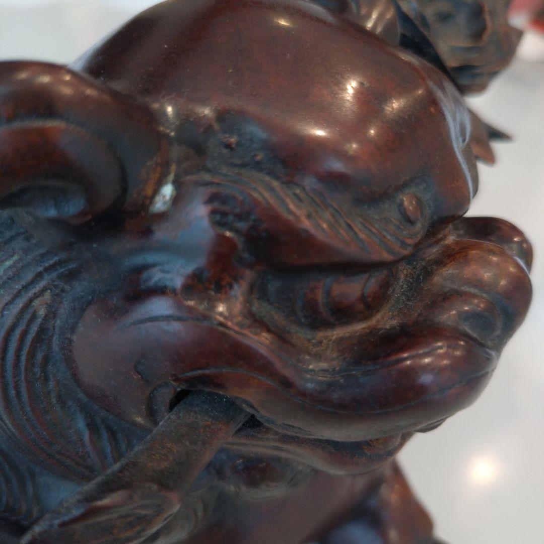 唐銅 金工家 照雲 唐獅子牡丹 銅置物 銅製