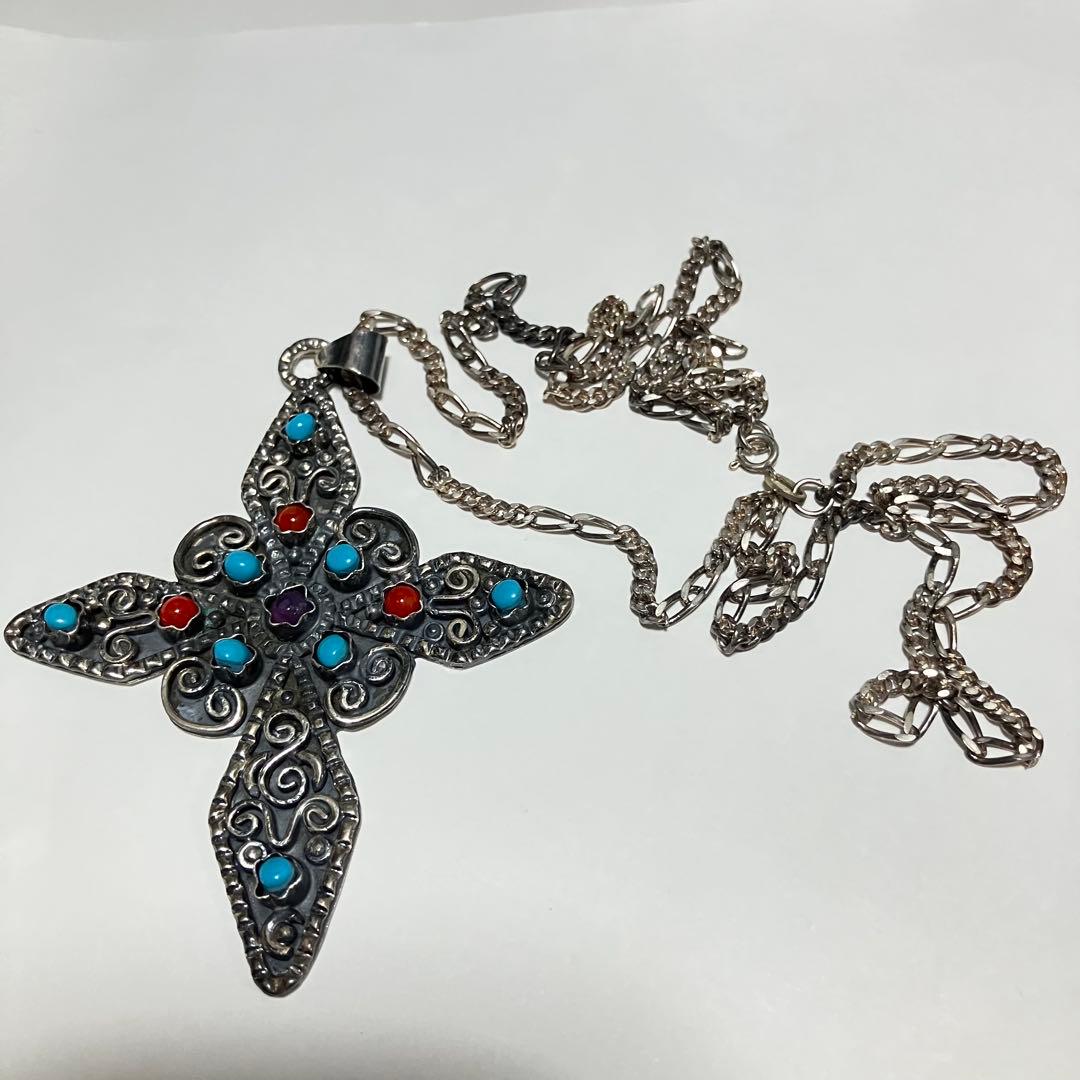 SILVER 925 MEXICO クロス　ネックレス　ターコイズ　チェーン付き