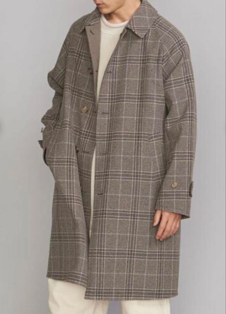 BEAUTY&YOUTHリバーシブルバルカラーステンカラーコート　茶チェックXL