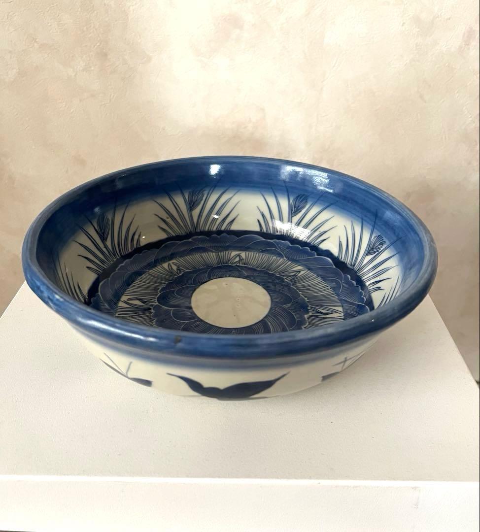 骨董　アンティーク　藍染付　深鉢大皿