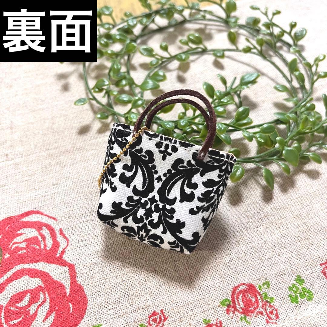 No.2302-6 ミニチュアトートサシェ（香り袋）ダマスク＊ブラック