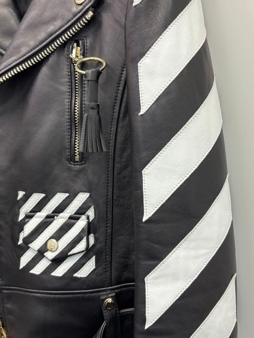 offwhiteブラックレザーライダースジャケット
