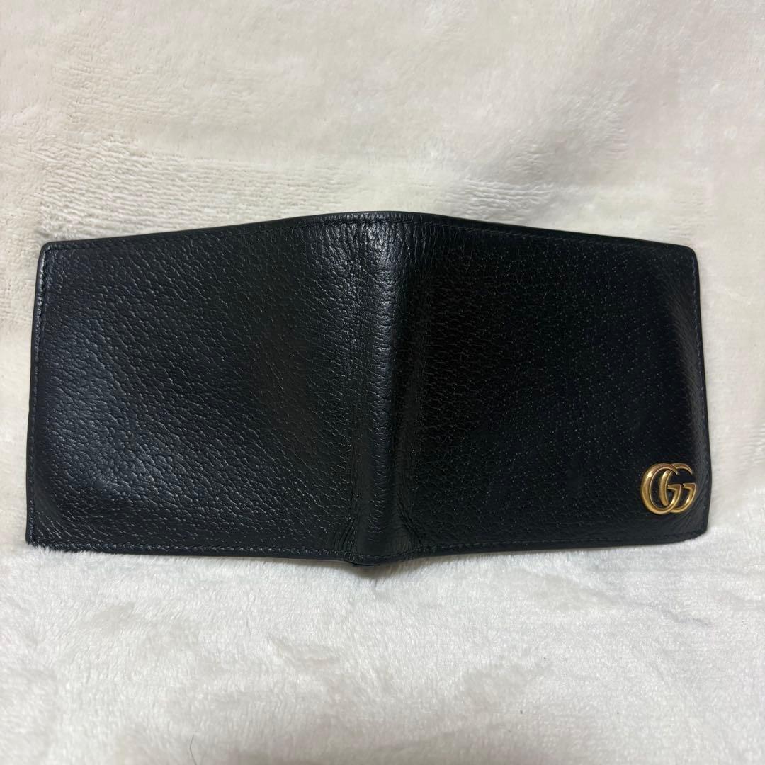 早い者勝ち！美品！GUCCI 二つ折り財布 GGマーモント グッチ レザー 黒