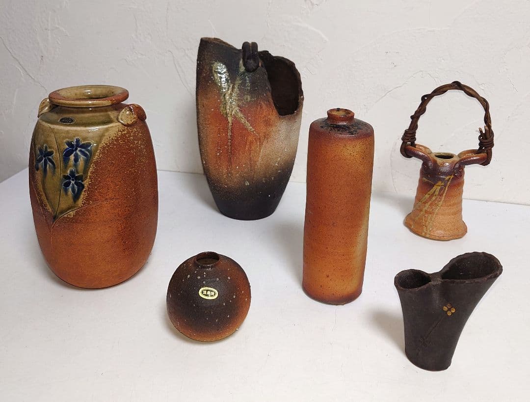 【6点】信楽焼 花瓶 花器 一輪挿 陶芸 明山 工芸 生花 和