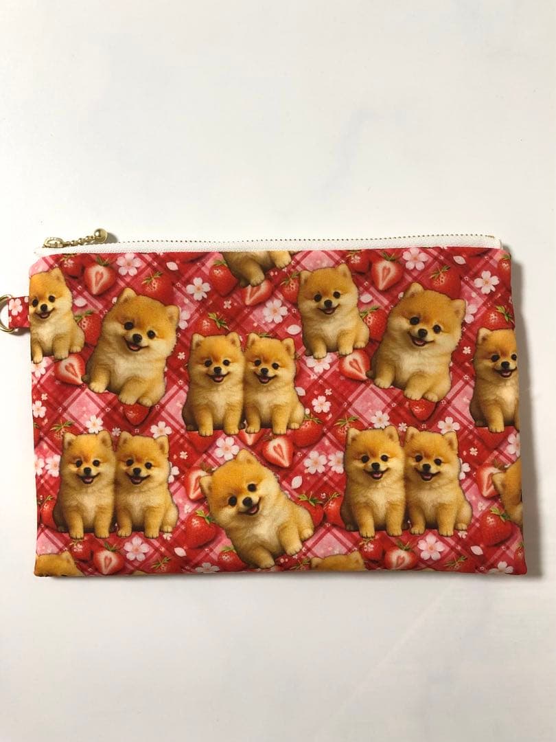 ポメラニアン　フラットポーチ　 20センチファスナー