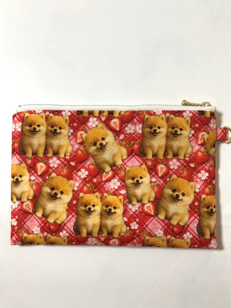 ポメラニアン　フラットポーチ　 20センチファスナー