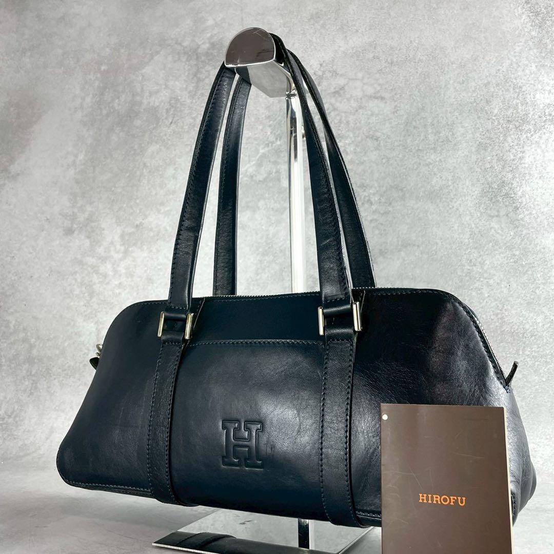 極美品　ヒロフ　ミニボストンバッグ ハンドバッグ　Hロゴ　レザー　ブラック