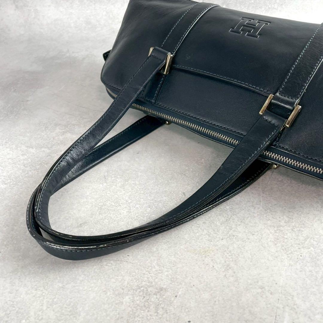 極美品　ヒロフ　ミニボストンバッグ ハンドバッグ　Hロゴ　レザー　ブラック