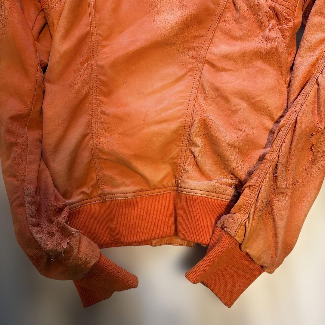 14th addiction レザージャケット　グランジ加工　ダブルジップ