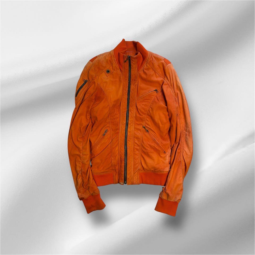 14th addiction レザージャケット　グランジ加工　ダブルジップ