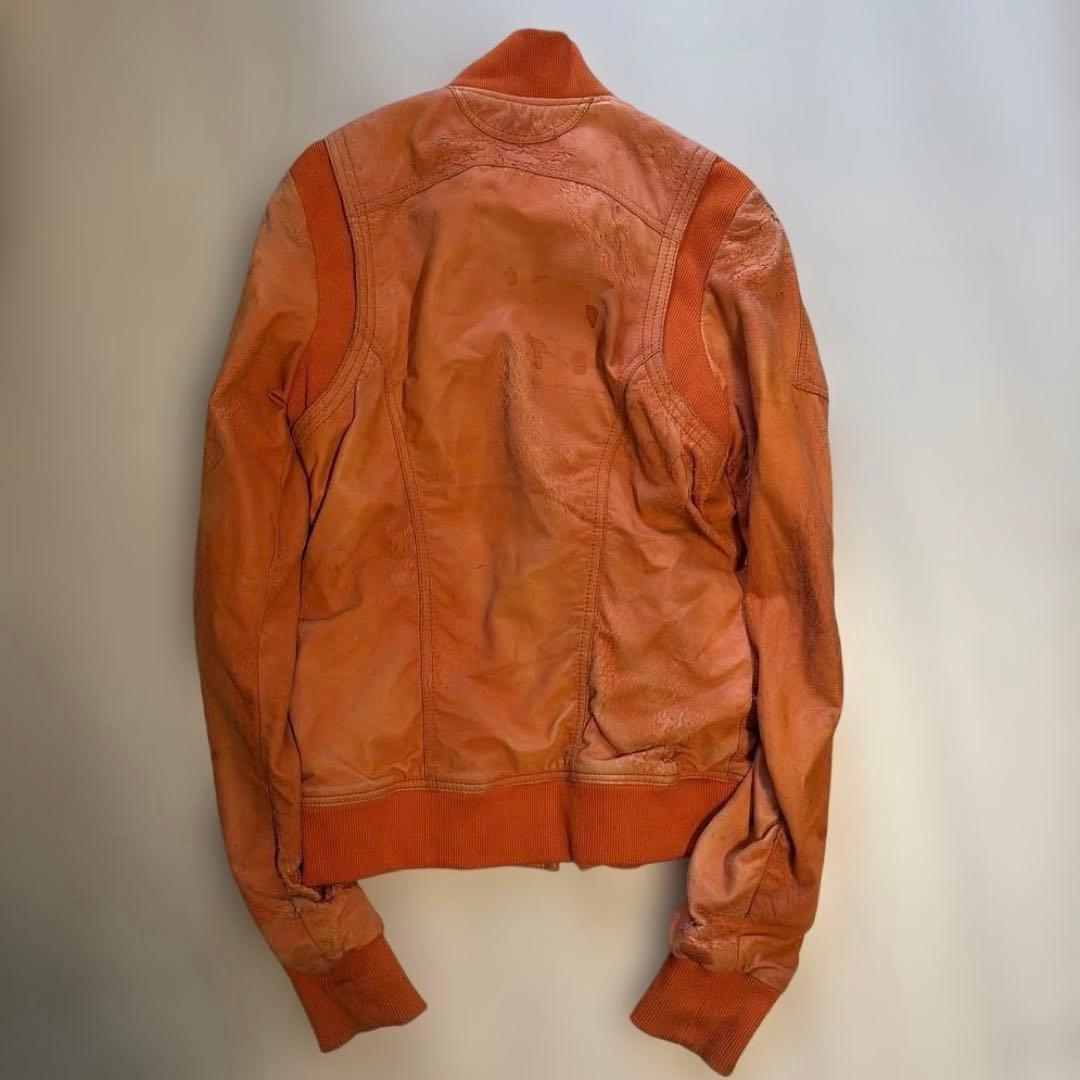 14th addiction レザージャケット　グランジ加工　ダブルジップ