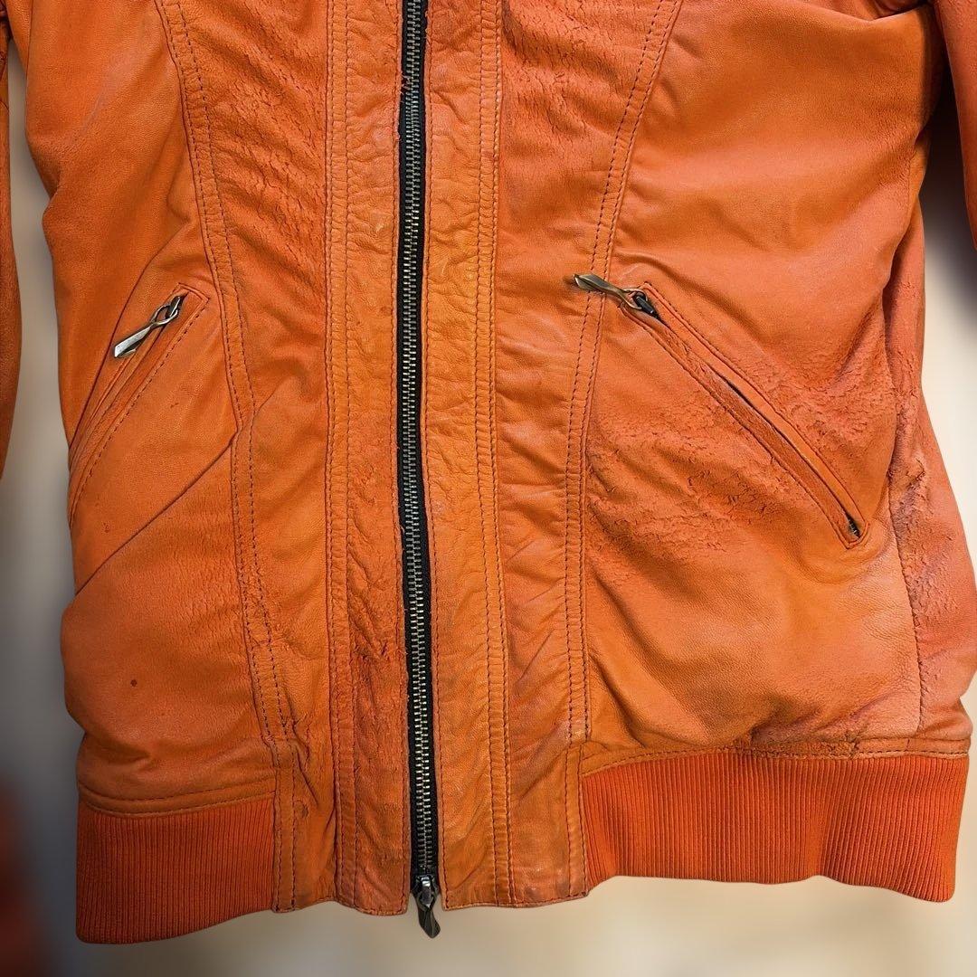 14th addiction レザージャケット　グランジ加工　ダブルジップ