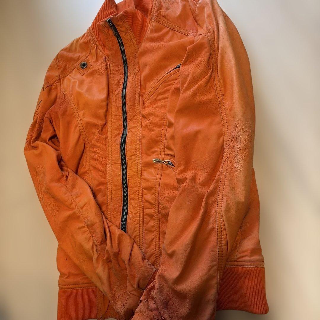 14th addiction レザージャケット　グランジ加工　ダブルジップ