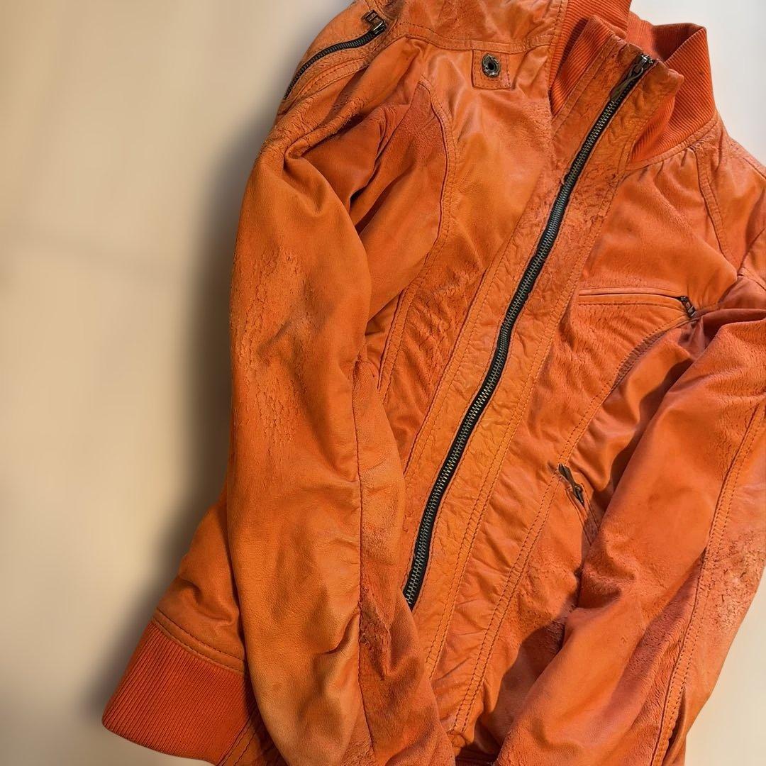 14th addiction レザージャケット　グランジ加工　ダブルジップ