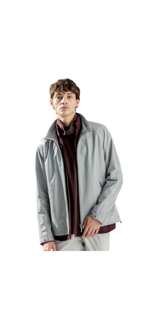 ✨美品JOSEPH HOMM フード付きレザージャケット グレーサイズ50羊革