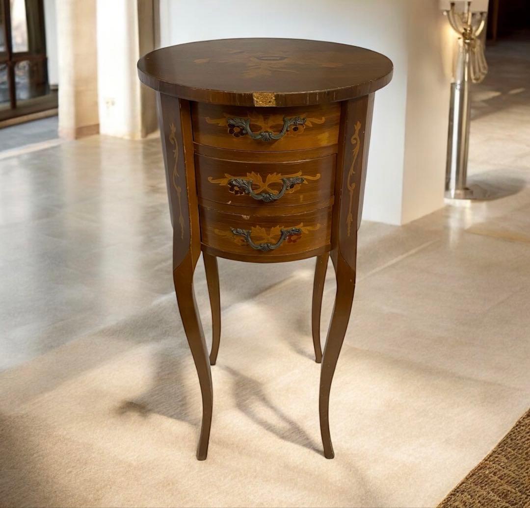 イタリア製　クラッシックスタイル　象嵌　猫脚　サイドテーブル　26セ319