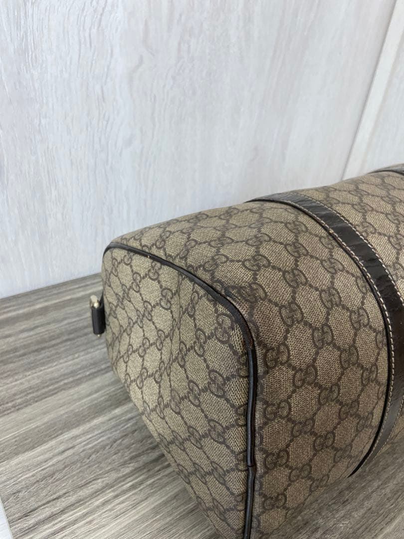 まあ　GUCCI ボストンバッグ　ハンドバッグ　GG PVC レザブラウン　ロゴ