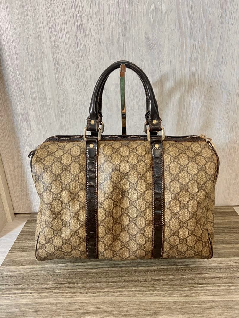 まあ　GUCCI ボストンバッグ　ハンドバッグ　GG PVC レザブラウン　ロゴ