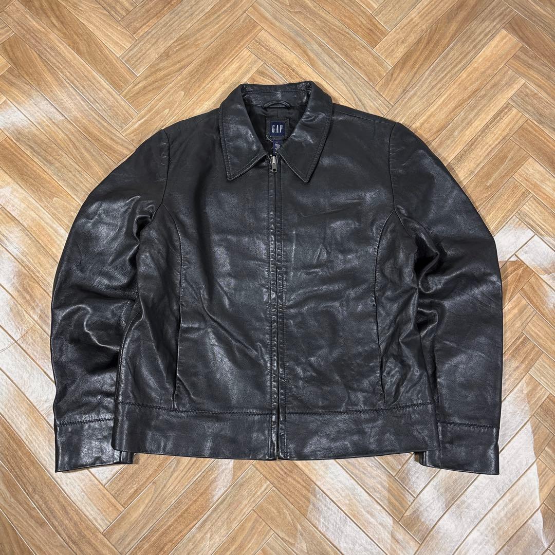 00s OLD GAP レザージャケット レディースL ジップアップ ブラック