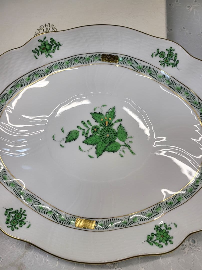 未使用✨ヘレンド アポニー グリーン オーバルプレート 大皿 楕円形 箱付き①