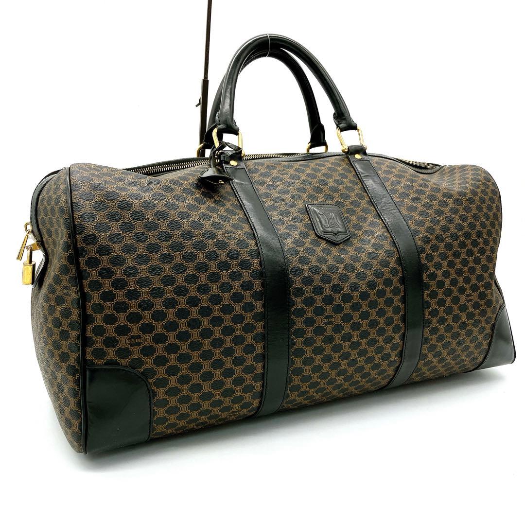 【CELINE】ボストンバッグ　マカダム柄　ゴールド金具　PVC ブラック