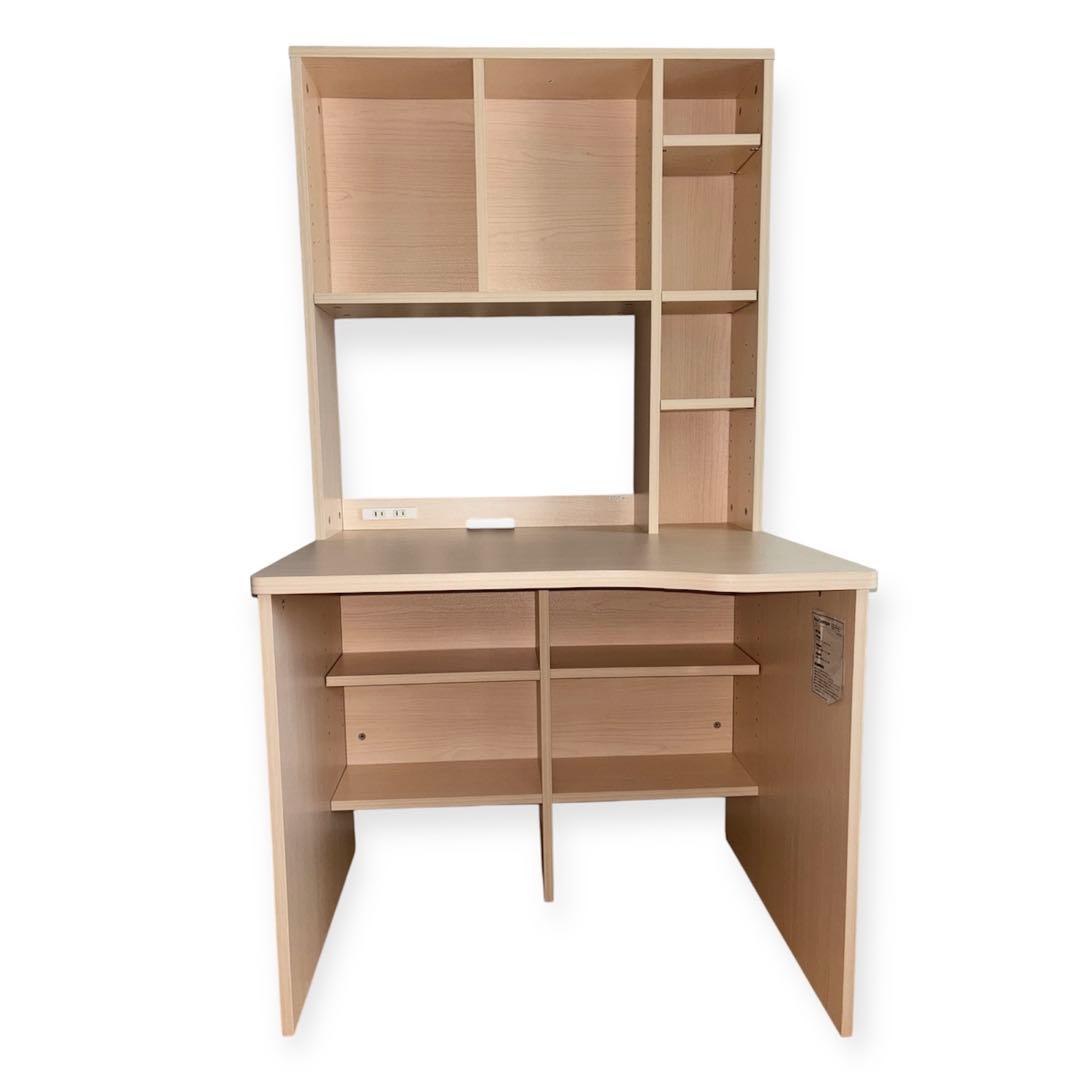 【美品】ロウヤパソコンデスク収納一体型大容量コンパクト学習机ライトナチュラル