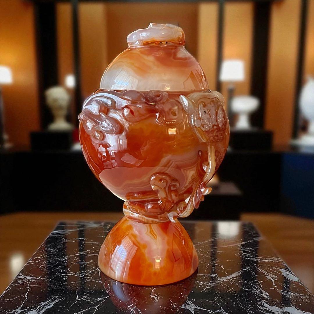 瑪瑙　メノウ瓶 天然瑪瑙　厄除け置物　中国伝統工芸 大型