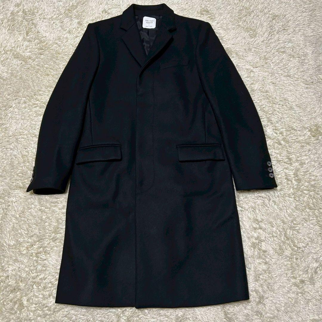 【美品】ユナイテッドトウキョウ　チェスターコート　比翼　ウール　M　ブラック