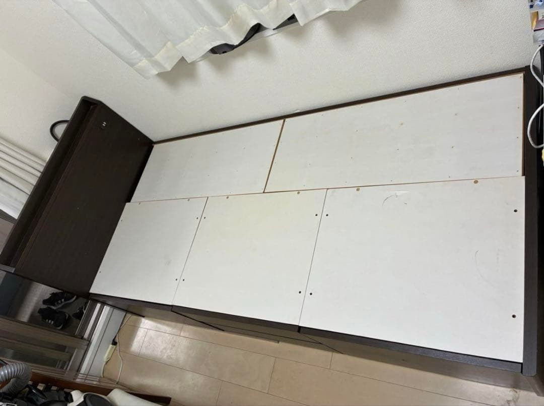 【まさなお】ダークブラウン シングルベッドフレーム 収納付き