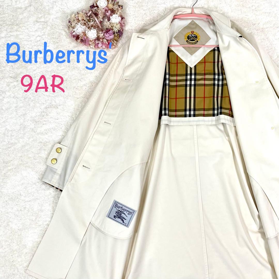 バーバリーズ ステンカラーコート スプリング ノバチェック 金ボタン 白