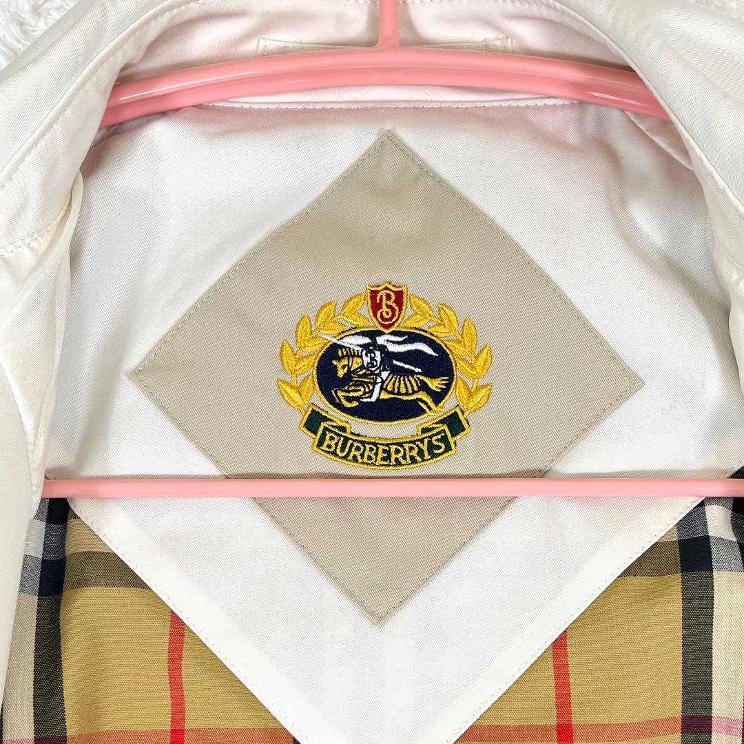 バーバリーズ ステンカラーコート スプリング ノバチェック 金ボタン 白